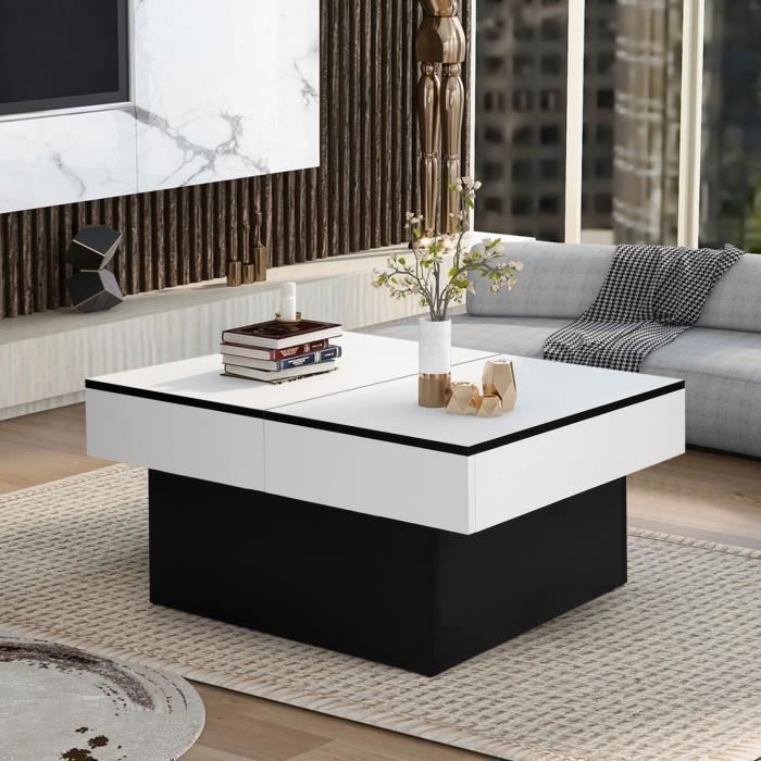 Mesa de centro - VOWNER - Escrivaninha extensível - com 2 espaços de armazenamento - Acabamento brilhante, 114 x 58 x 40 cm - Branca