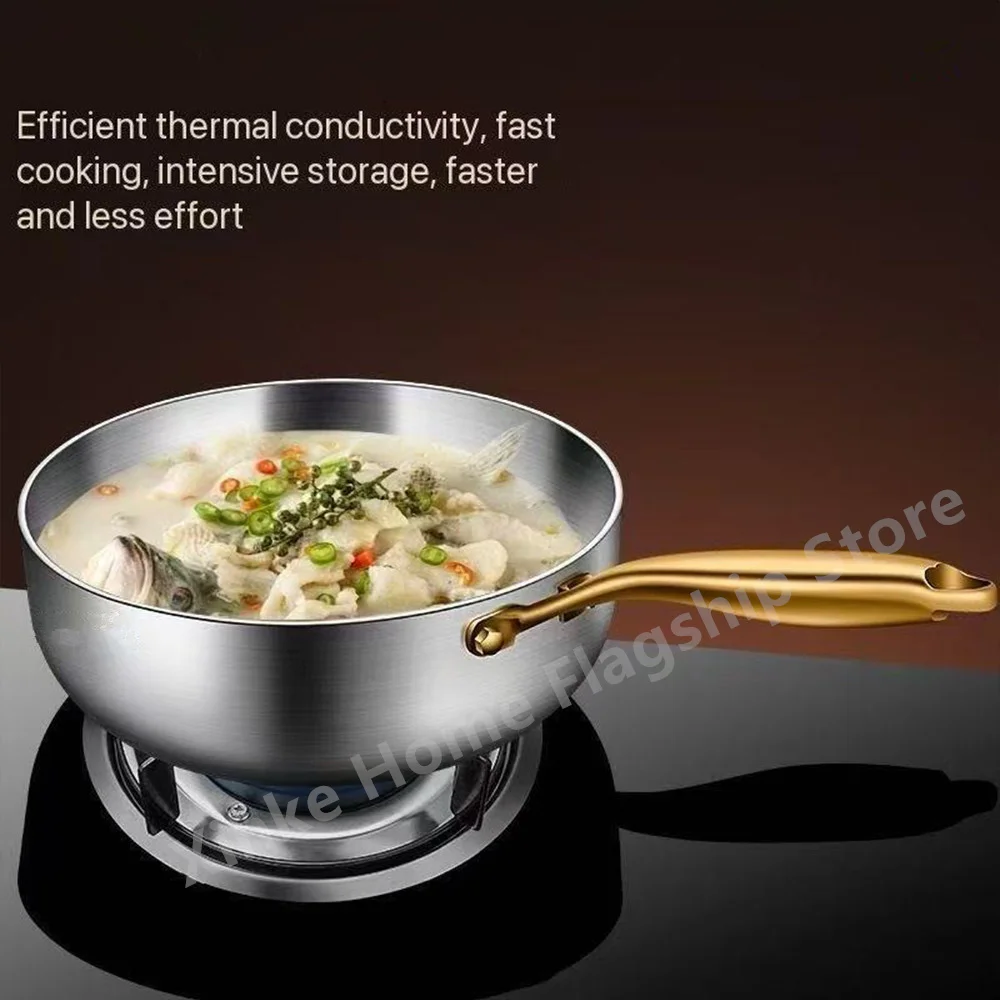 Poêle à frire en acier inoxydable 316, wok profond non revêtu, antiadhésif, compatible avec les plaques de cuisson à gaz et à induction, batterie de cuisine universelle