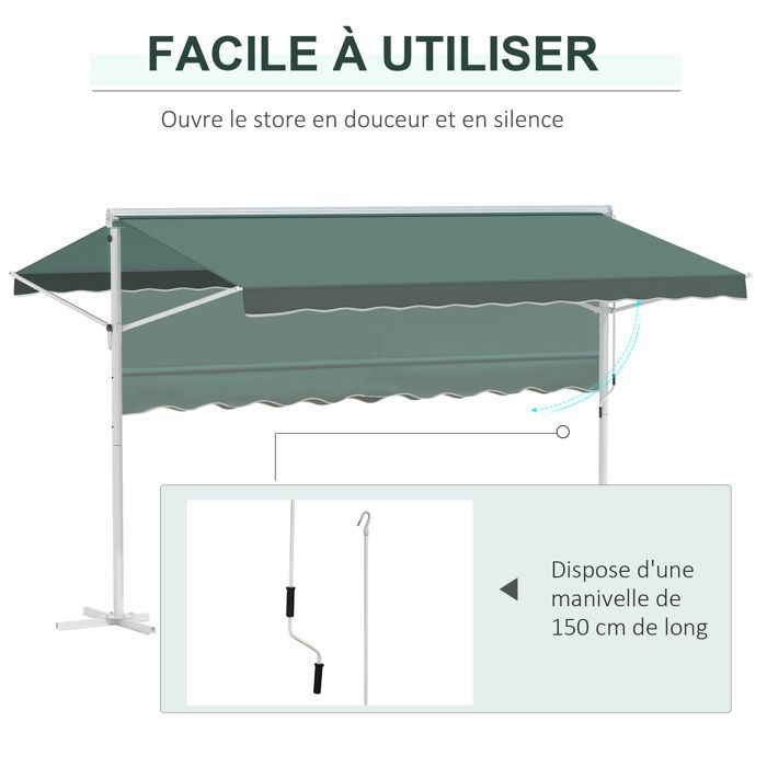Toldo doble inclinado de 4 x 3 m, retráctil manual, con inclinación ajustable, de metal, impermeable, de poliéster, color verde oscuro.