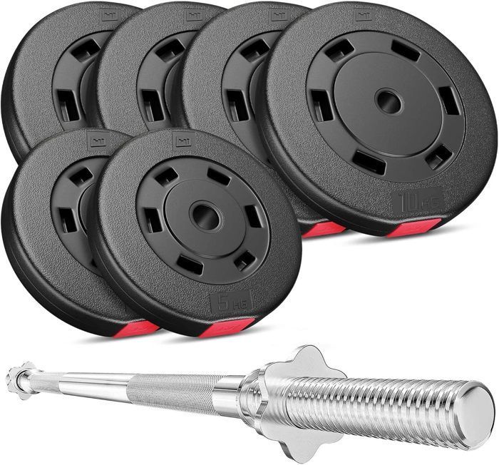 Hop-Sport halterset van 59 kg met halterstang van 167 cm en gewichtsschijven voor krachttraining (4 x 10 kg, 2 x 5 kg)