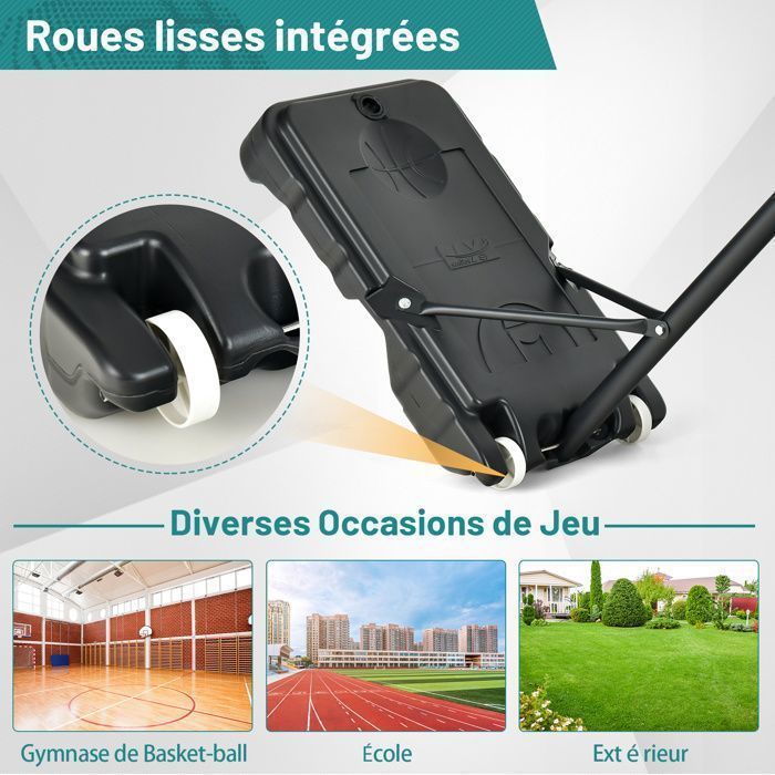 Aro de baloncesto independiente COSTWAY con ruedas - Altura ajustable de 90 a 210 cm - Tablero de PE - Se puede rellenar con agua o arena - Para mayores de 3 años - Verde