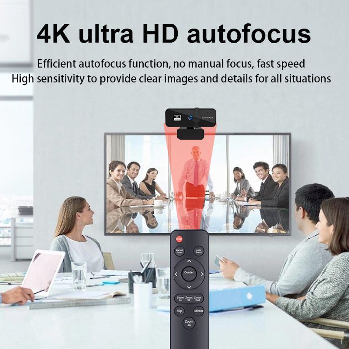 4K Webcam, zoomable webcam with microphone and remote control, equipped with a Sony sensor, 9X digital zoom, noise-canceling microphones