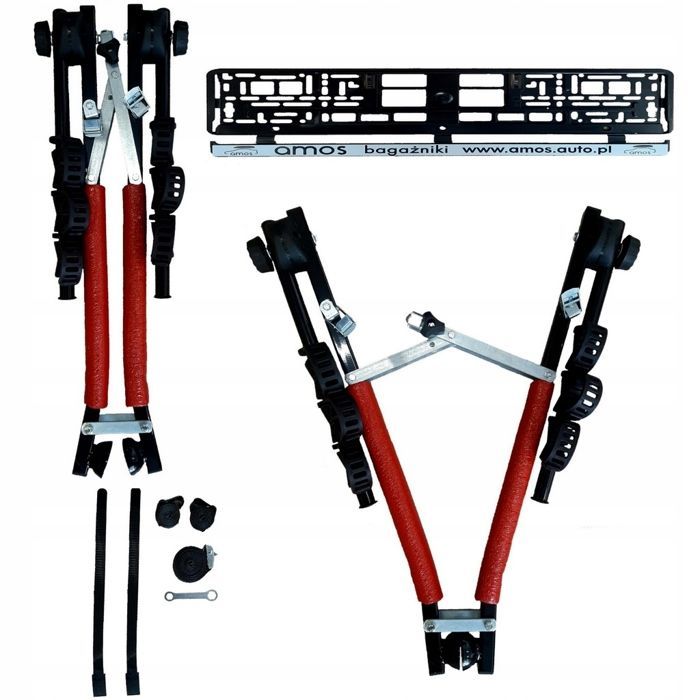 Porte-vélos sur attelage - AMOS - 3 vélos - Montage sans clé - Pliable - Bandes de fixation incluses - 62x76 cm