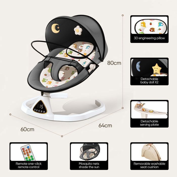 Bluetooth Electric Baby Swing/Bouncer with 5 Swing Speeds, Timer, Music, and Remote Control, 3 Angle Settings