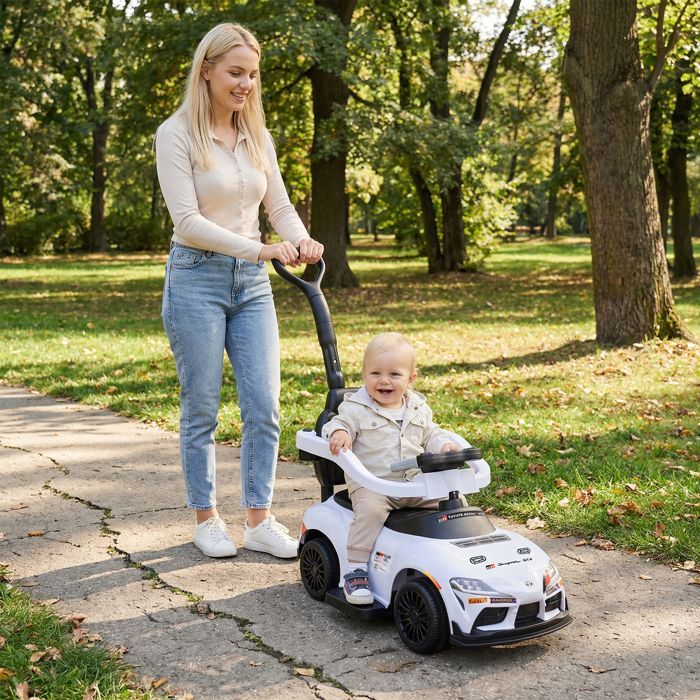 GIANTEX 3-i-1 Toyota Ride-On legetøj til børn, babybil til 1,5-5 år med aftageligt skubbehåndtag, musik, 20 kg lasteevne (hvid)