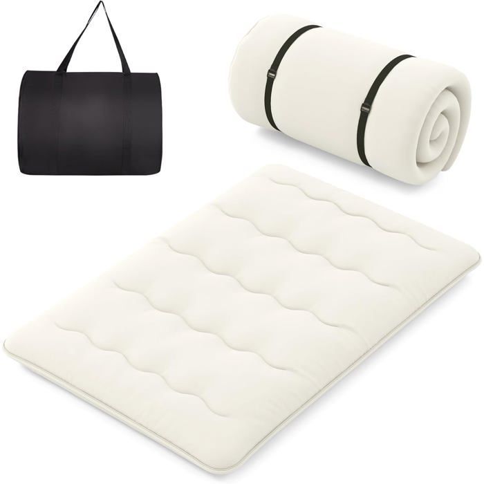 Colchón futón japonés COSTWAY 140x200CM - Cubrecolchón extraíble, colchón plegable para suelo - Hogar, autocaravana, dormitorio - Beige