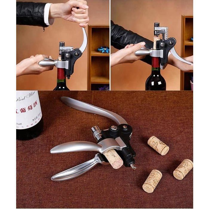 Juego de accesorios para vino - ZGEER - Sacacorchos de palanca - Vertedor de vino - Caja de regalo de madera