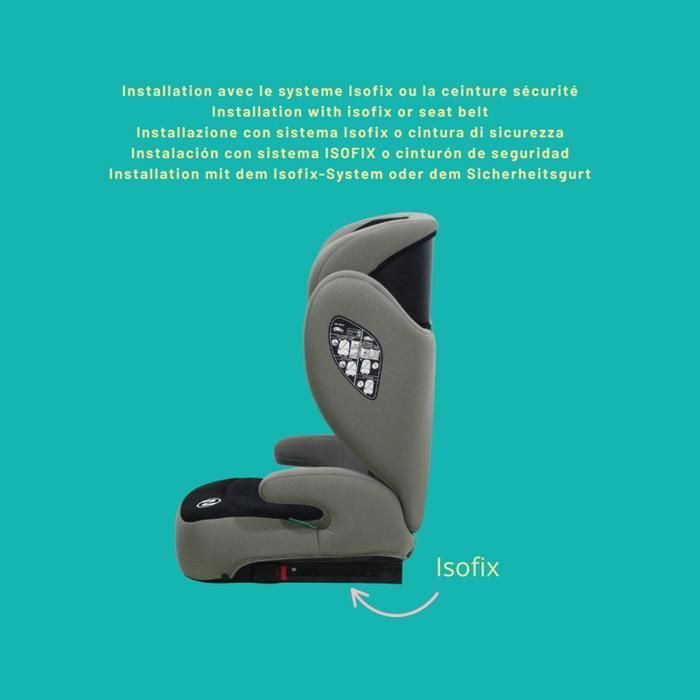 Silla de coche infantil NANIA Bogotá 2 en 1 Isofix, I-Size 100-150 cm - 4-12 años - Reposacabezas ajustable - Instalación Isofix o con cinturón de seguridad