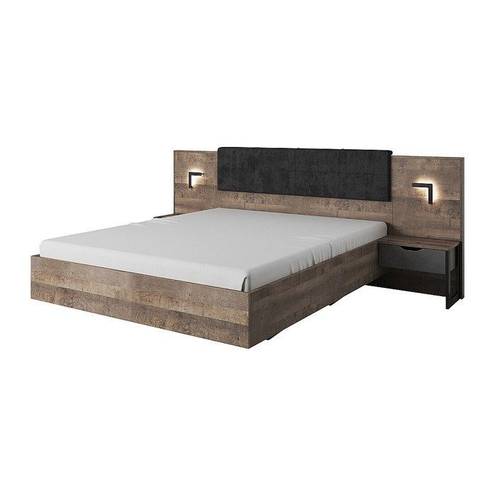 Letto con comodini 160 x 200 cm - Con LED - Colori: Naturale e antracite - LAONILE