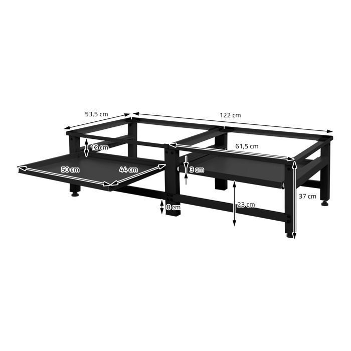 Lot de 2 supports de machine à laver avec plateau extensible Noir acier ML-Design