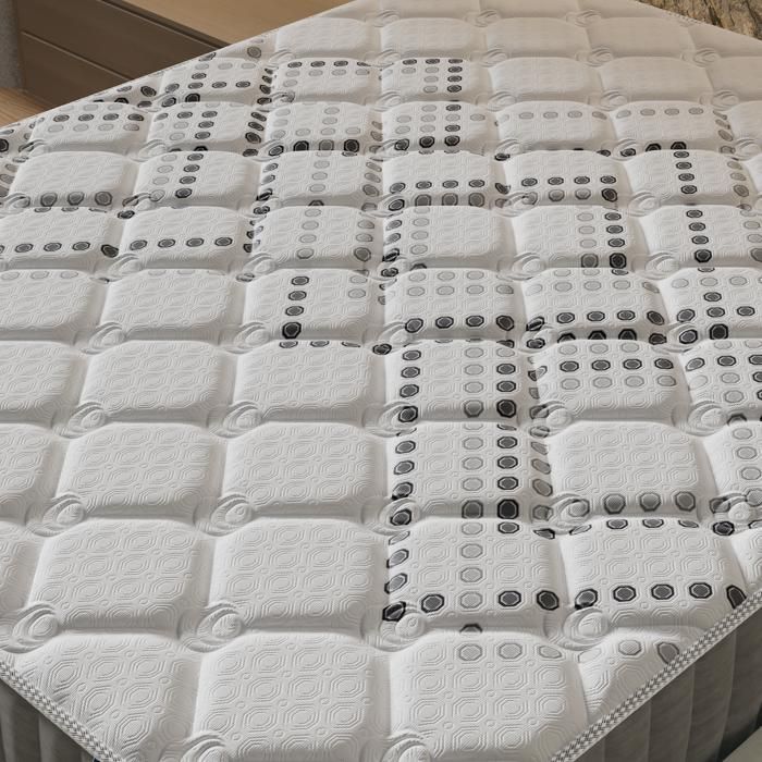 Colchón y base de cama (140x200cm) - Muelles ensacados Eliha y espuma de alta densidad de 20 cm de grosor + Base de cama de madera estable, Tela gris