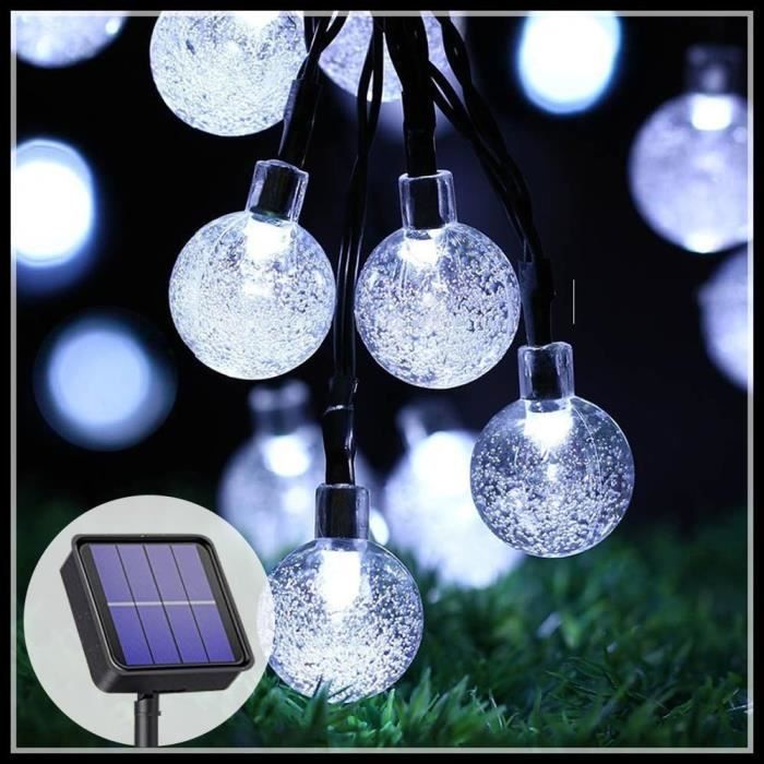 Guirnalda de luces solares impermeables de 6,5 m con 30 LED, 8 modos, para exteriores, jardín, patio y fiestas (Blanco)