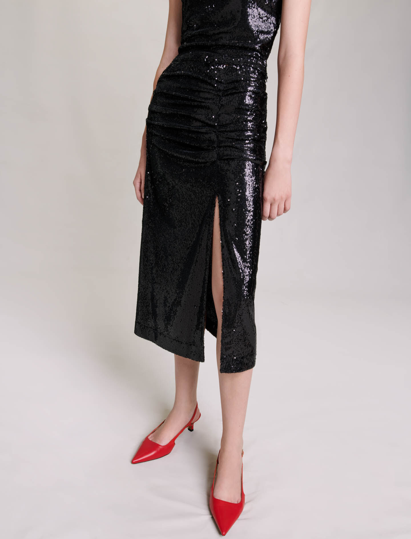 Halflange rok met pailletten - Zwart