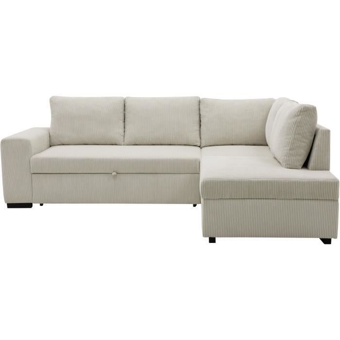 NIRVANA omkeerbare hoekbank met slaapfunctie, 4/5 zitplaatsen - Beige corduroy - Opbergvak - B247 x D183 x H87 cm