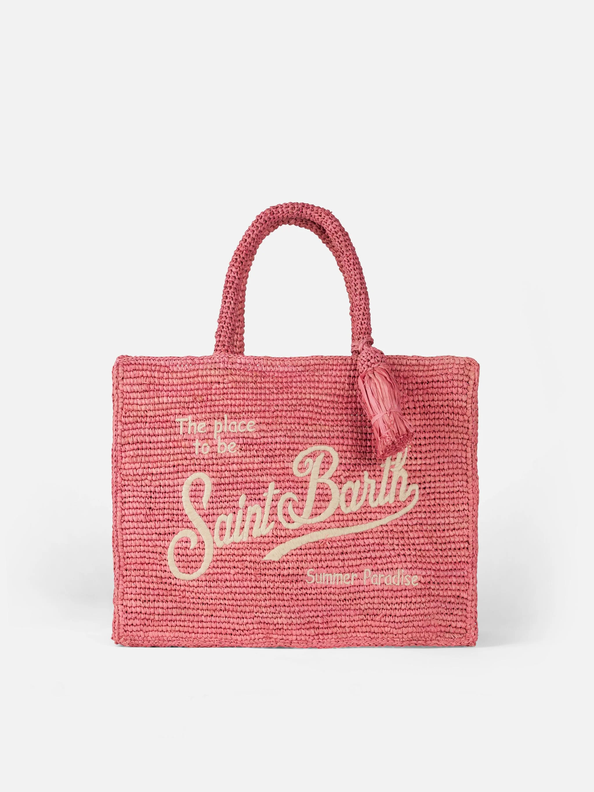 Colette-Tasche aus rosa Bast mit Stickerei