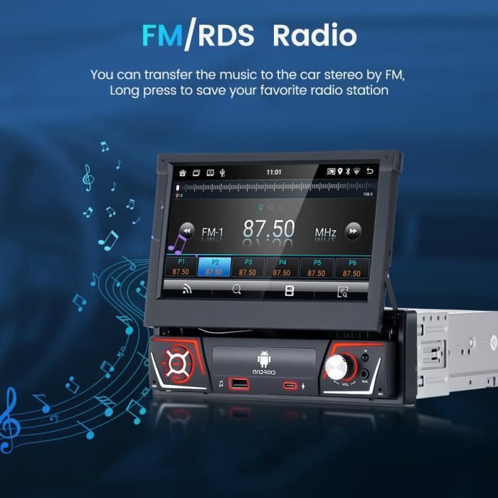 GEARELEC 1 Din 7 inch autoradio met CarPlay, Android Auto, GPS-navigatie, wifi, Bluetooth, RDS, FM/AM, 2+32GB