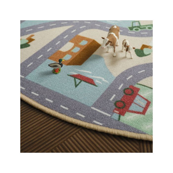 Alfombra de juegos redonda para niños - Pista de coches - Campo - Ø 150 cm