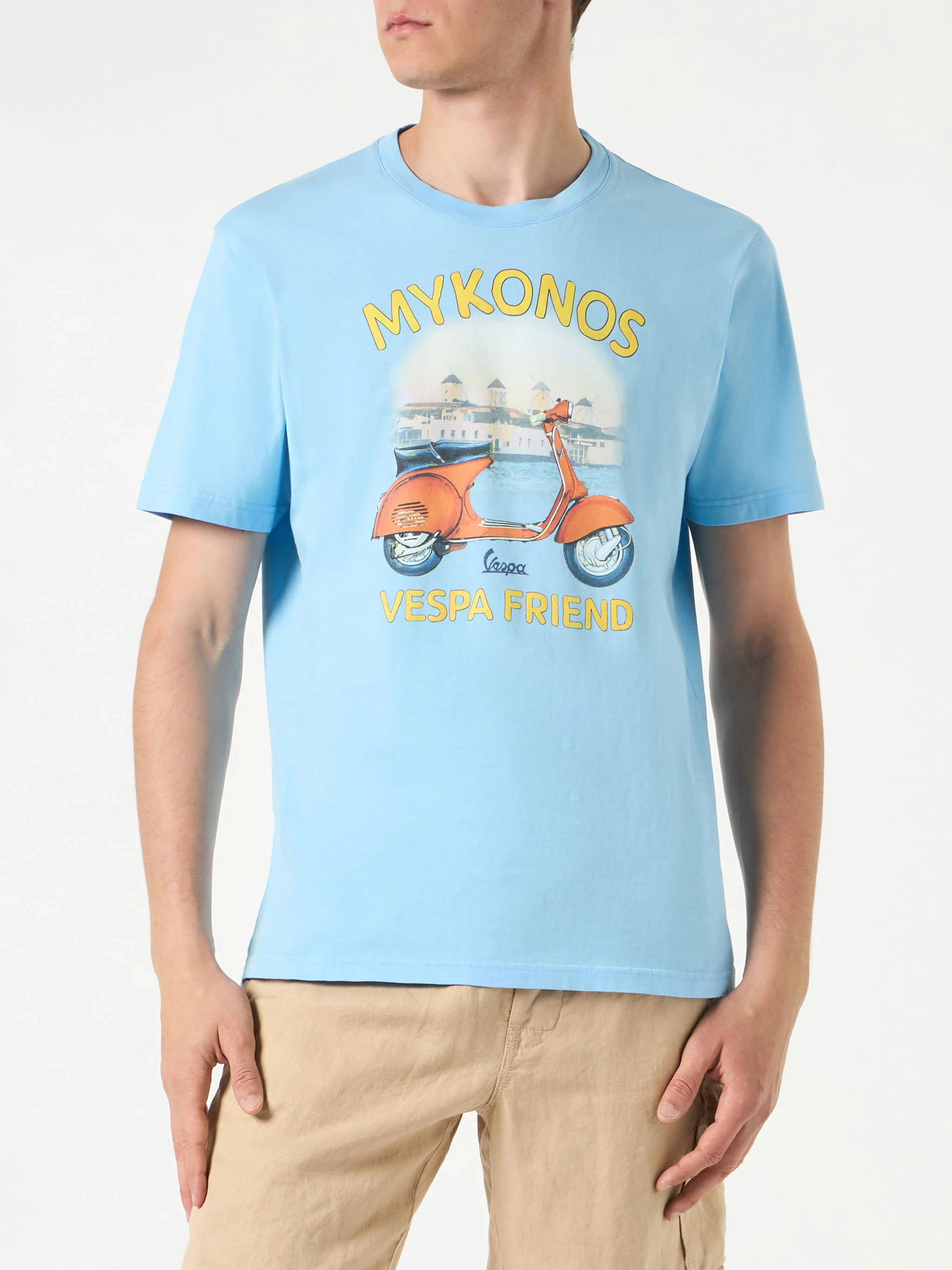 T-shirt voor heren van katoen met Mykonos Vespa-print | SPECIALE EDITIE