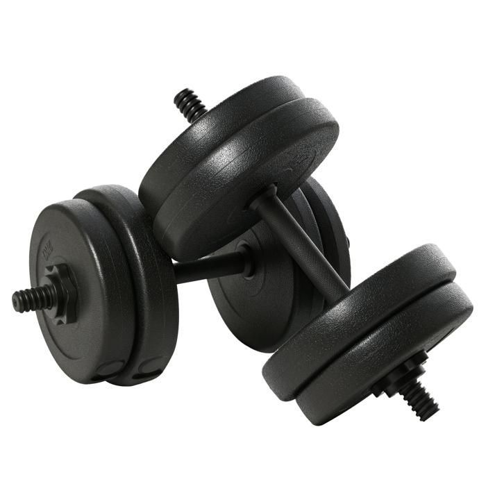 Juego de mancuernas - HOMCOM - Total 20 kg, pares de mancuernas, barras de peso ajustables - Acero HDPE - Negro