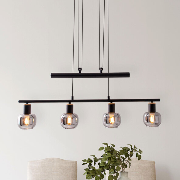 Pendelleuchte FUMOSO, 4-flammig, Rauchglas