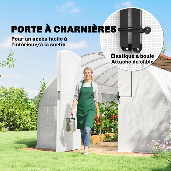Invernadero tipo túnel Outsunny de 24 m² (295 x 798 x 199 cm) - con puertas y 12 ventanas con mosquiteras - Cubierta de PE de 140 g/m² - Blanco