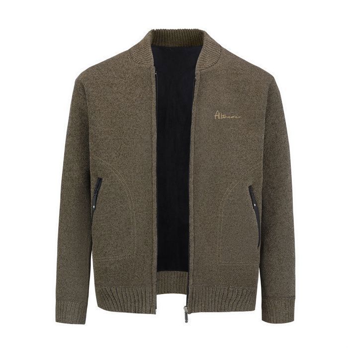 Cárdigan con cremallera y cuello mandarín para hombre de Allthemen, manga larga, corte holgado, bolsillo lateral, color marrón café.