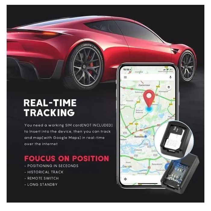 Localizador GPS mini para coche 4G con potente imán para coches y motocicletas, color negro.