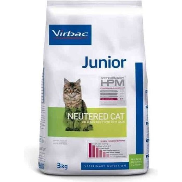 Virbac Veterinary HPM Neutered Junior Cat Food - 3kg - Low in carbohydrates - High in protein