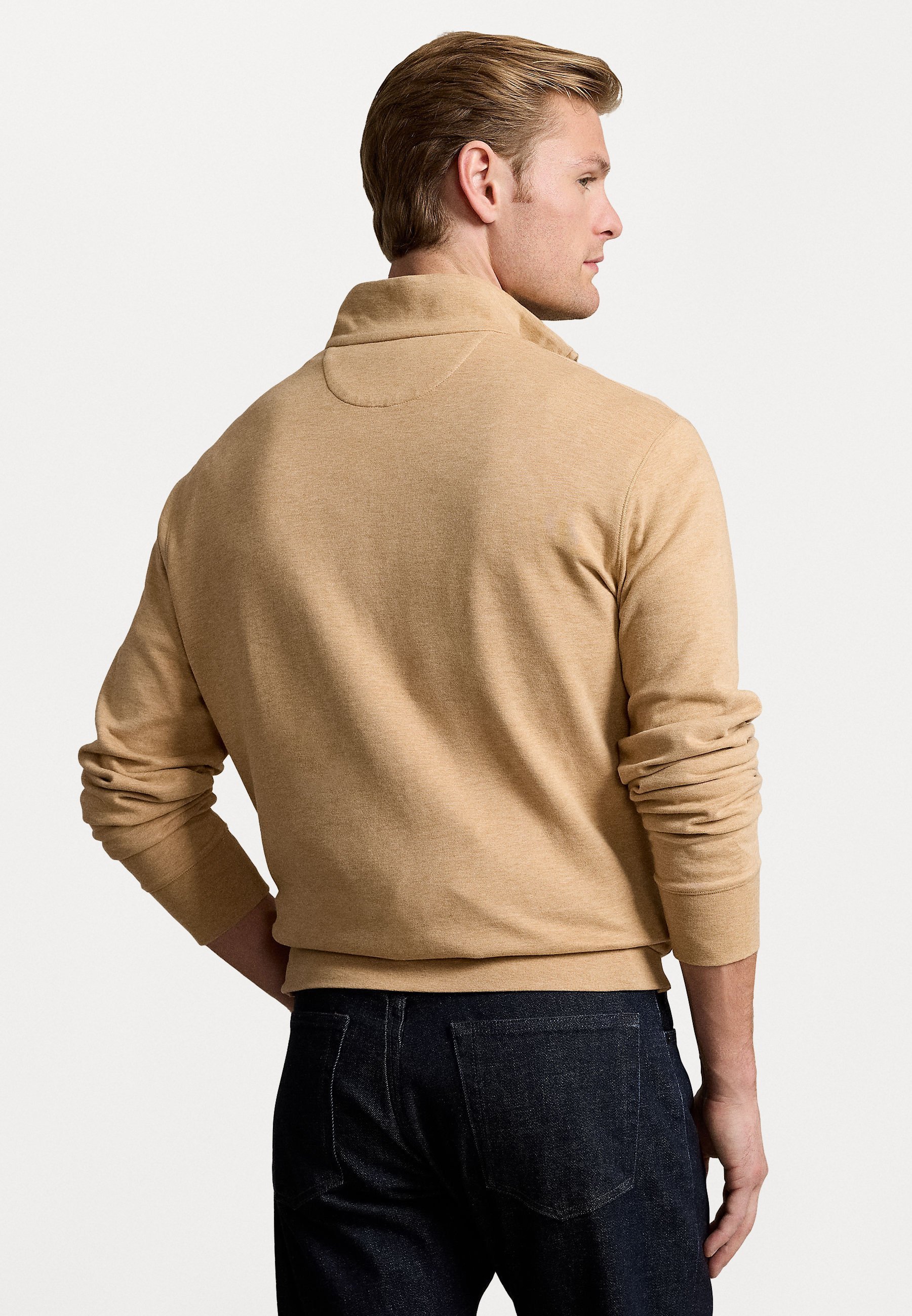 Pull-over zippé Polo Ralph Lauren Luxury Jersey - Gris camel chiné classique