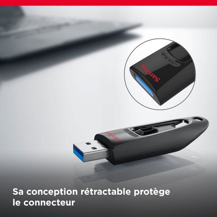 Memoria USB - SanDisk - Ultra - 64 GB - USB 3.0 - Lectura de 130 MB/s