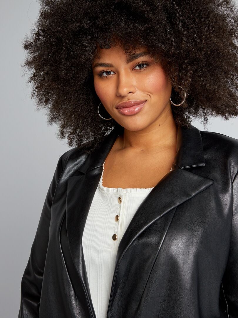 Chaqueta larga de piel sintética - negra