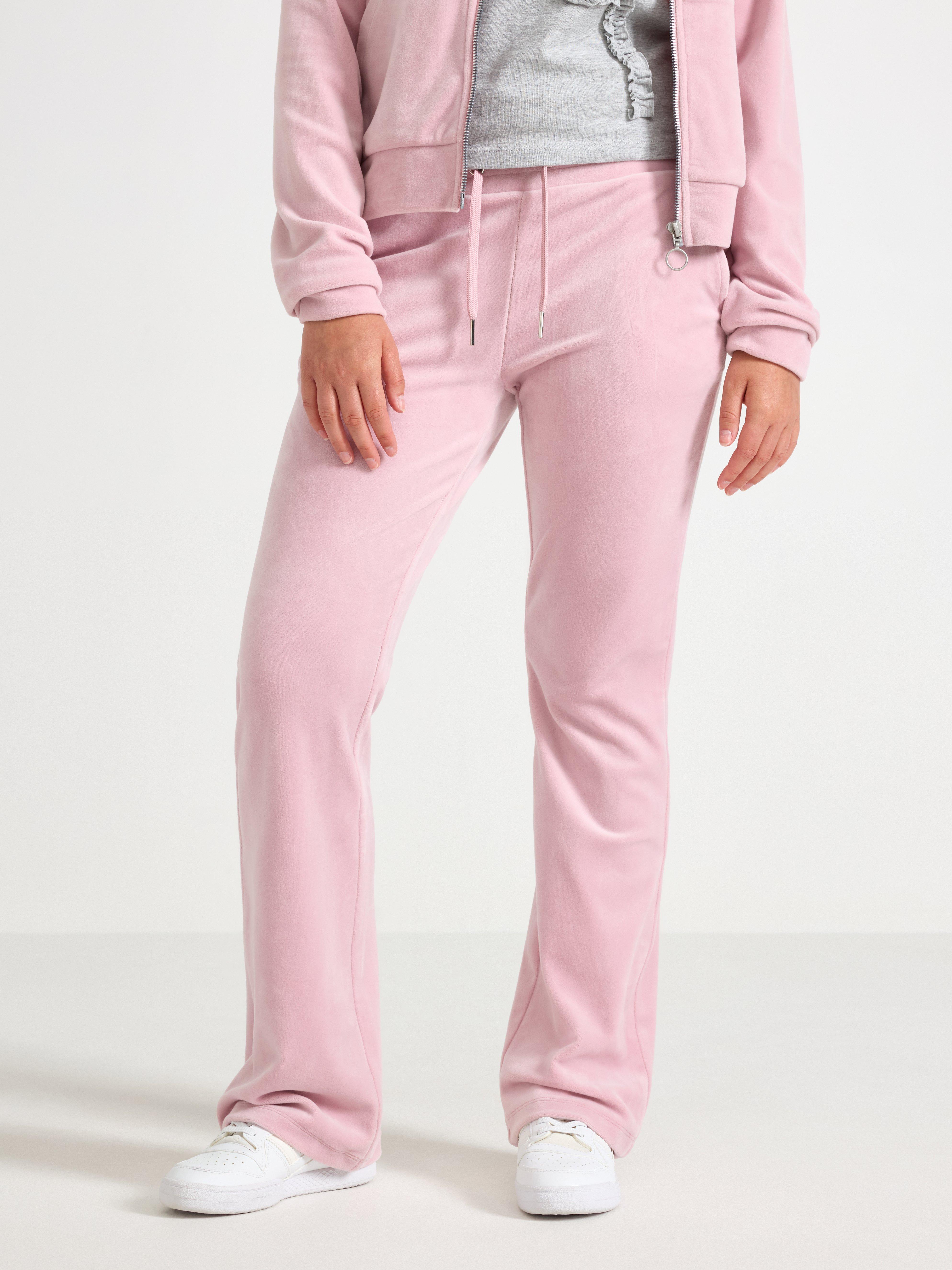 Pantaloni svasati in velluto color lilla chiaro polveroso