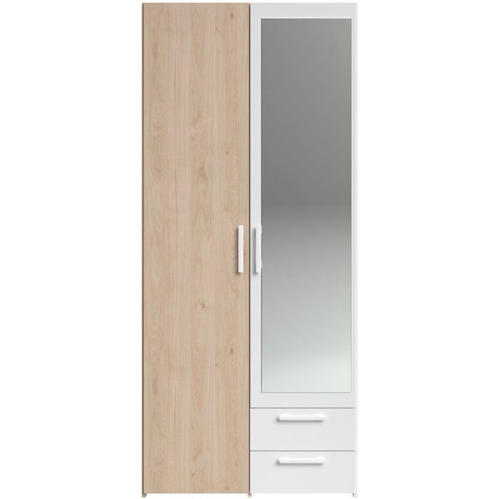 Armario VARIA - Acabado en roble y blanco - 2 puertas - Espejo - Ancho 80,7 x Profundidad 51,7 x Alto 185 cm - PARISOT