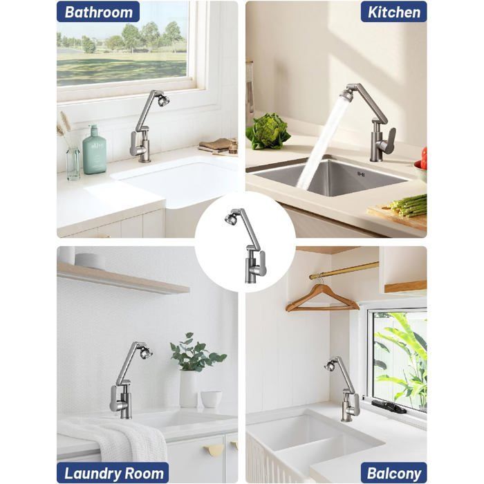 Rubinetto da cucina pieghevole, miscelatore flessibile girevole a 360°, rubinetto sottolavello per finestra, 2 modalità