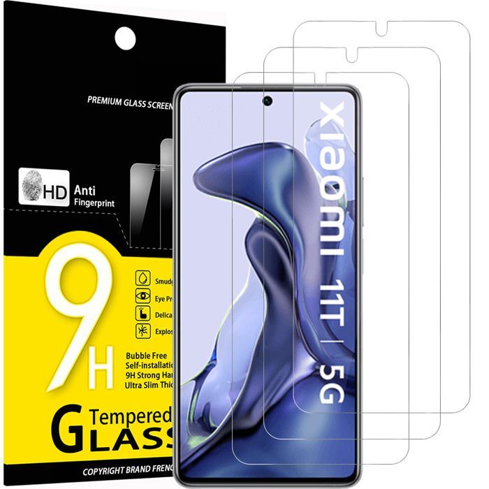 Paquete de 3 protectores de pantalla de vidrio templado para Xiaomi 11T 5G / Xiaomi 11T Pro 5G. Protector de pantalla eficaz contra arañazos y sin burbujas.