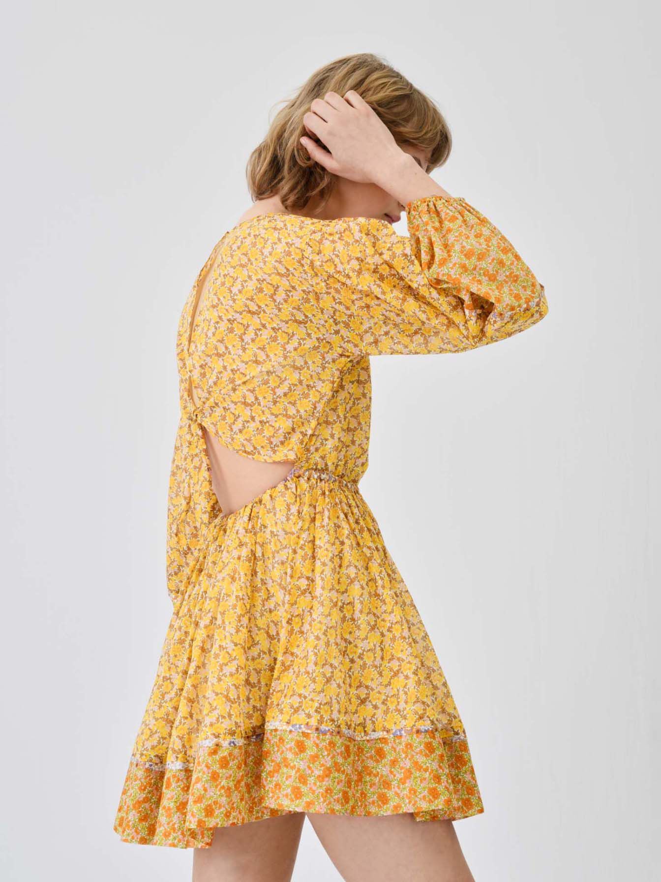 Bedrukte katoenen chiffonjurk - Oranje