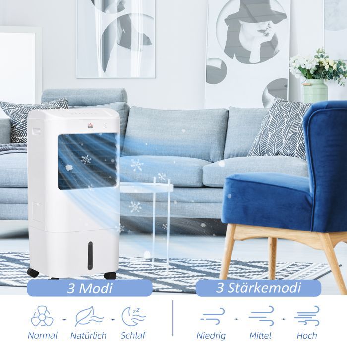 Aire acondicionado portátil 3 en 1 - Refrigeración por agua - 15 L - Oscilación de 60° - Temporizador de 7,5 h - Control remoto
