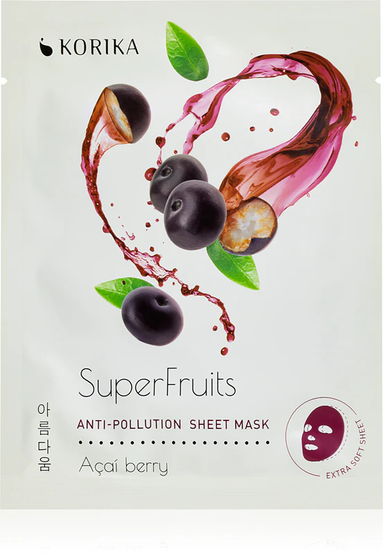 KORIKA SuperFruits Acai Berry - Set van 5 anti-vervuilingsgezichtsmaskers. Een set gezichtsmaskers met acai-bes voor een gereduceerde prijs.