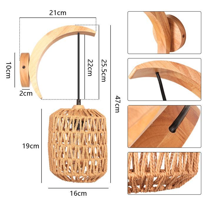 SNOGOLD Applique Murale Intérieure Rétro Lanterne, Lampe Murale Rotin Bois et Métal E27 Luminaire pour Chambre de Chevet Salon