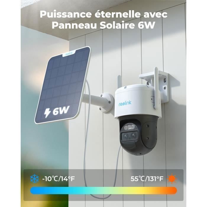 REOLINK Caméra de Surveillance Double Vue et Double Suivi 4MP WiFi batterie avec Auto Suivi Zoom 6X et Projecteur, Trackmix+Solaire