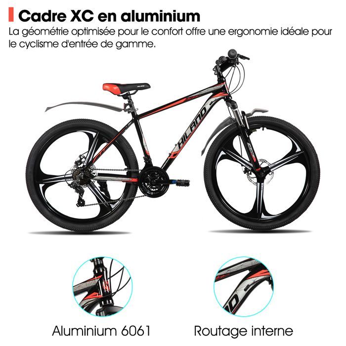 Hiland 26-inch mountainbike voor volwassenen, 3 spaken, 18 versnellingen, voor dames en heren, met dubbele schijfremmen, lichtgewicht aluminium frame