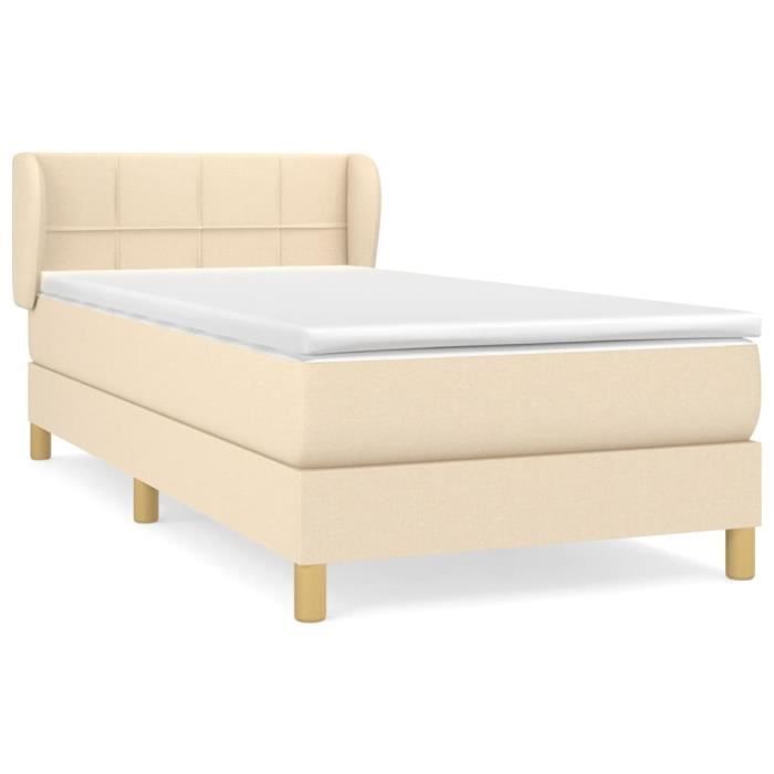 Letto - MOTHINESSTO - 90x200 cm - Tessuto color crema - Base a doghe imbottita - Singolo