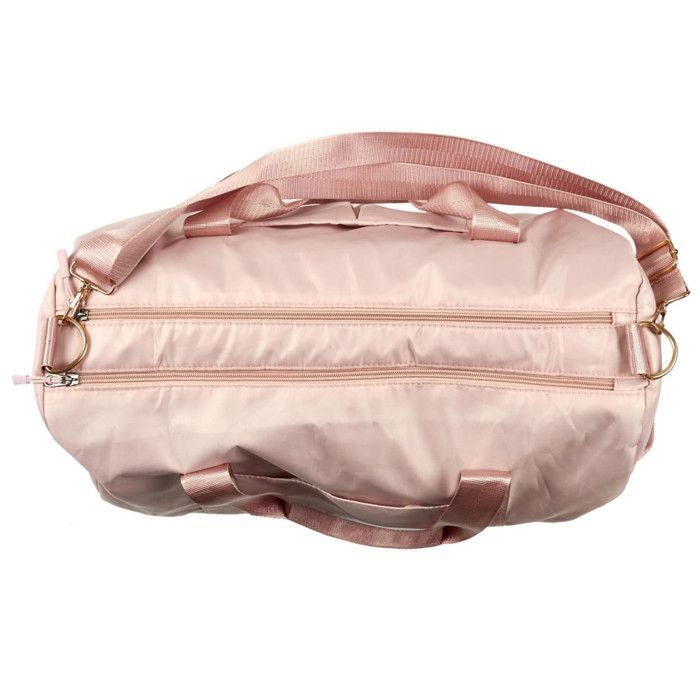 Bolsa deportiva rosa de 49 cm con múltiples compartimentos.