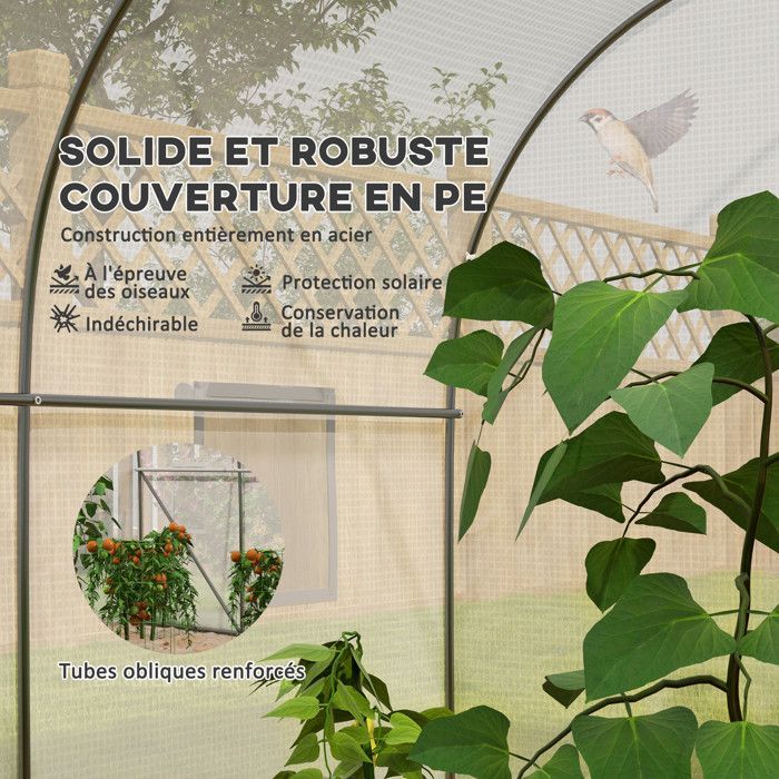 Invernadero tipo túnel para jardín - OUTSUNNY - 3,5 m de largo x 3 m de ancho x 2 m de alto - Cubierta de PE de alta densidad - Protección UV