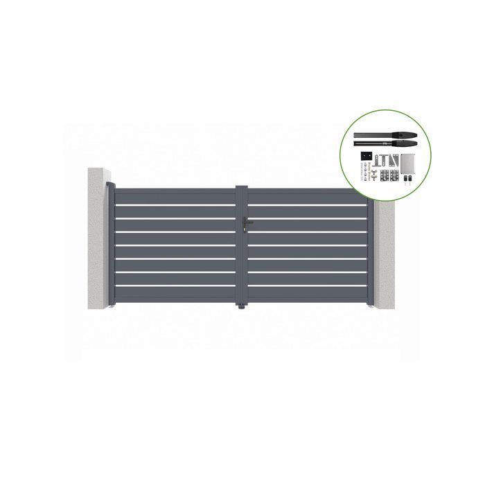 Schwingtor- und Motorisierungsset – Casanoov – VOGEL – 3,5 m, H. 161 cm – Grau – Aluminium / HIKER B200 Motorisierung