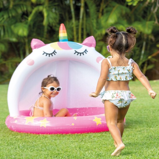  Piscine gonflable Intex Cat Unicorn avec fond rembourré et auvent Ø102