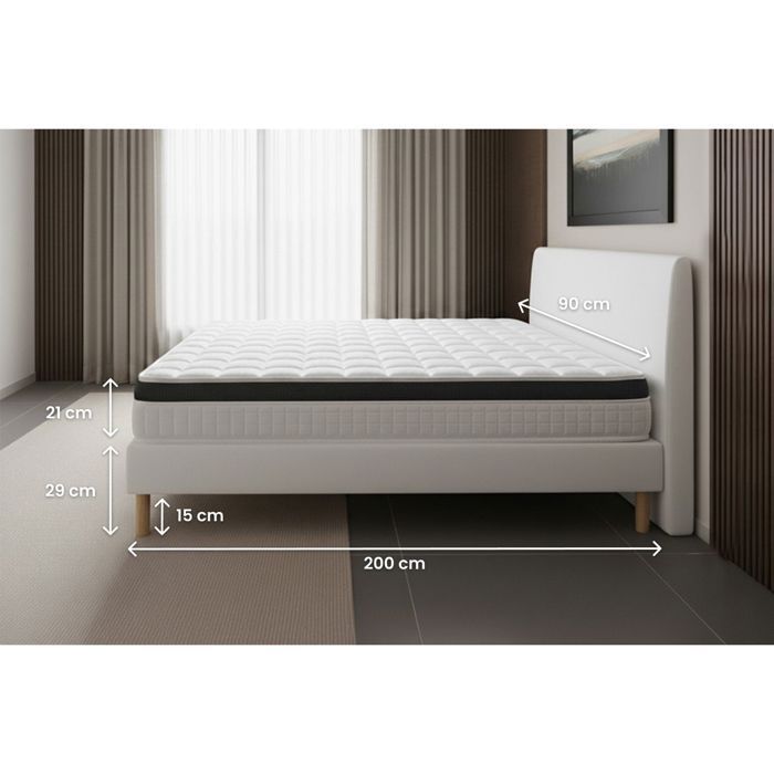 Colchón Superior Set de 90x200 cm con espuma viscoelástica, 3 zonas y base de listones.