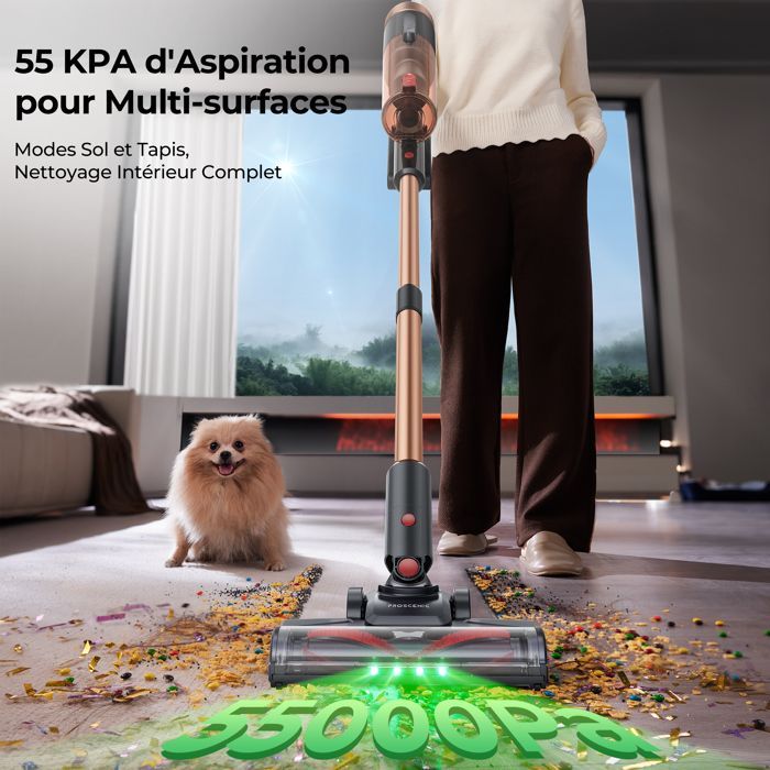 Aspiradora de mano inalámbrica Proscenic P11 - Ultra-Succión 55 kPa - Cepillo antienredos - Giro flexible de 180° - Diseño independiente