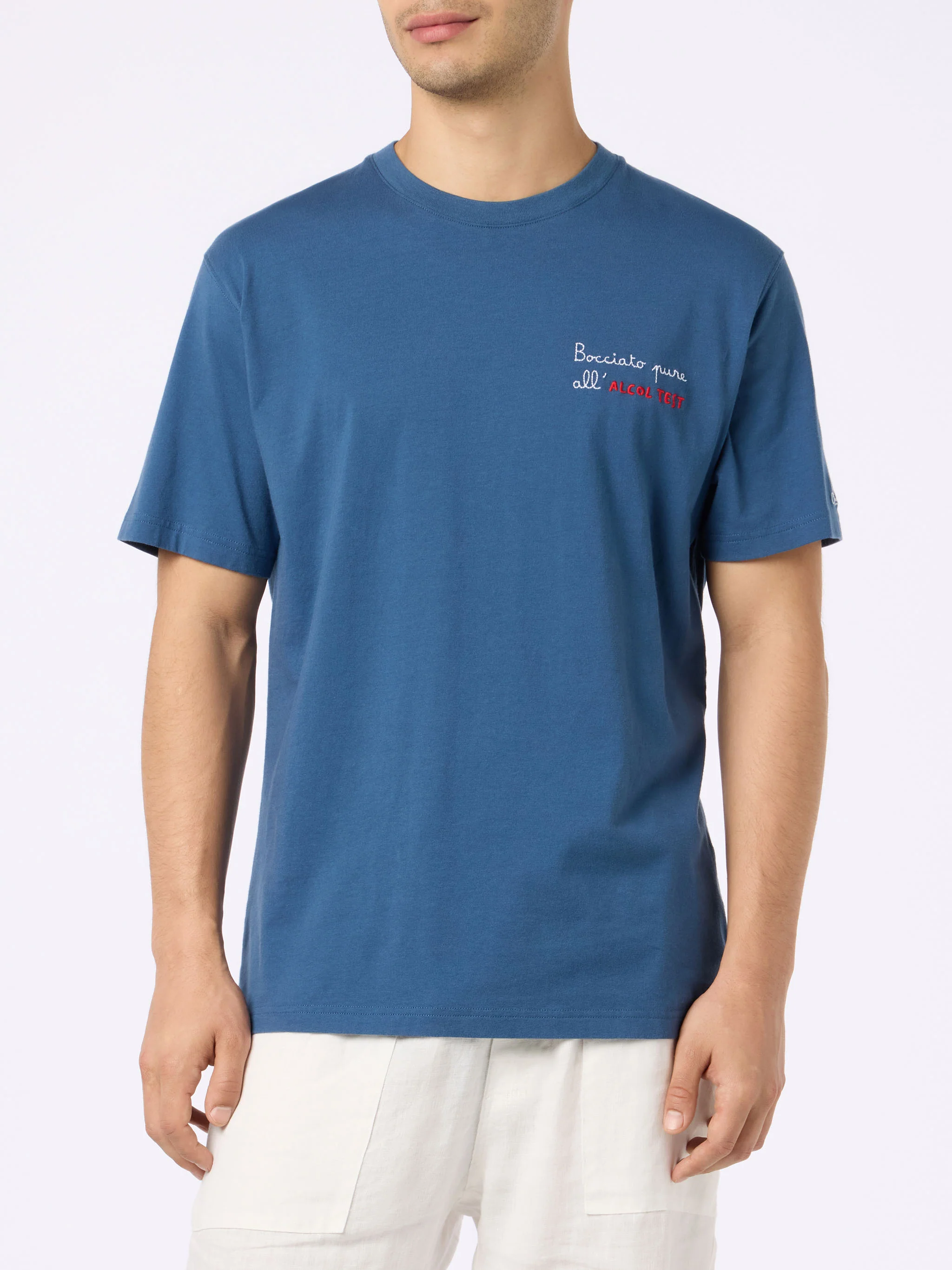 Klassiek model heren T-shirt van Portofino katoenjersey met geborduurd N-logo.