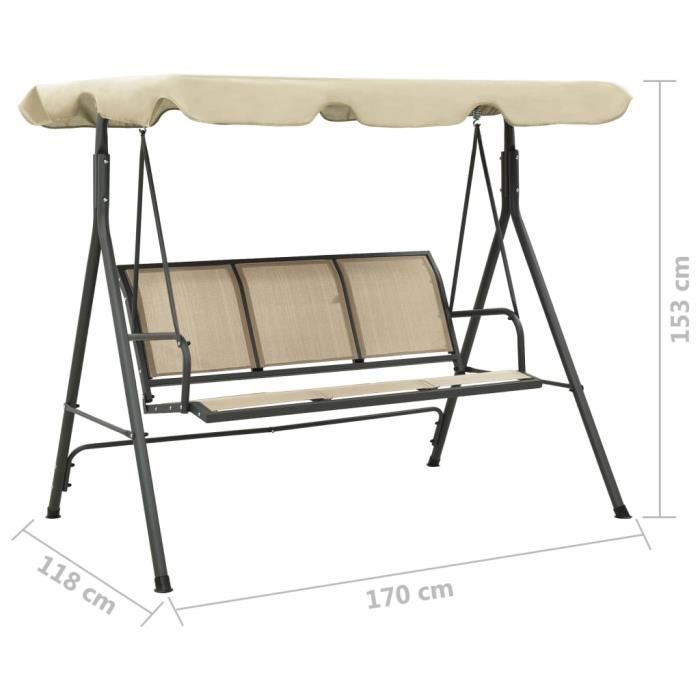 Tuinschommel - vidaXL - Antraciet en zand - Staal - 3 personen - Polyester luifel